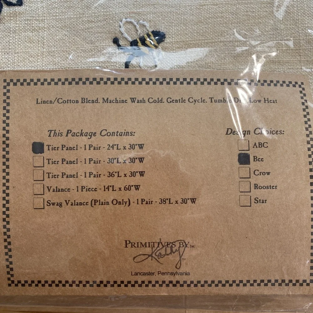 Primitives by Kathy BEE Embroidered‎ Tier Panel Curtains 24